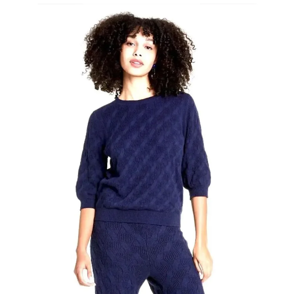 NEW! RACHEL COMEY Navy Pullover Sweater Cotton Wool Mix Size 3X 3/4 Sleeve